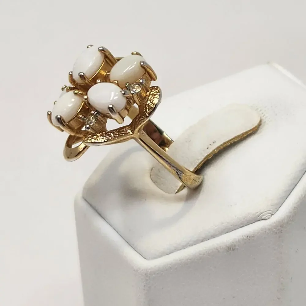 Faux Opal Cluster Rhinestone Gold Plated Cocktail Ring Size 7.75 Costume Jewelry
